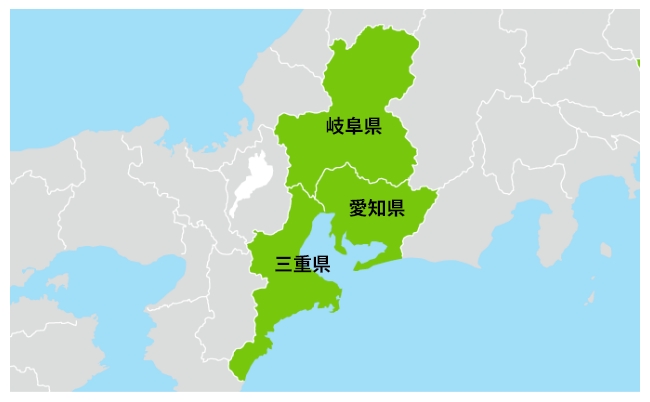 日本地図 (岐阜県 , 愛知県 , 三重県)