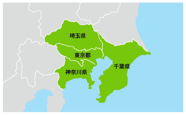日本地図 (埼玉県 , 東京都 , 千葉県 , 神奈川県)
